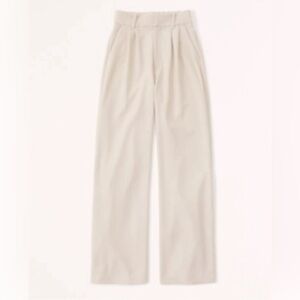 Tailored Wide Leg Pants, Size M, Beige